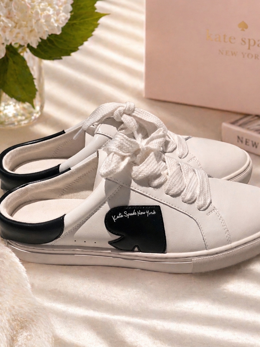 Kate Spade New York Charli Smooth Leather Mule Sneakers in "Optic White" Size 7